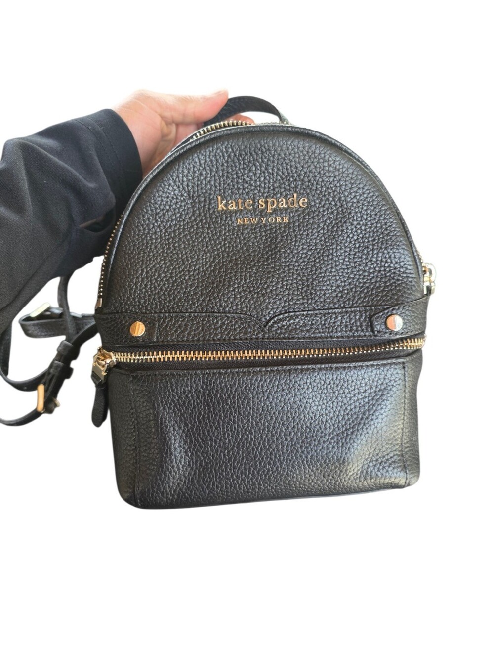 kate spade Pebbled Leather Mini Backpack in Black
